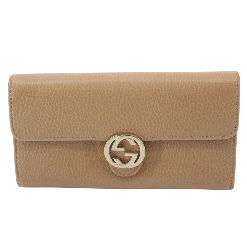 Authentic GUCCI Interlocking GG Beige Leather Long Bifold Wallet Purse